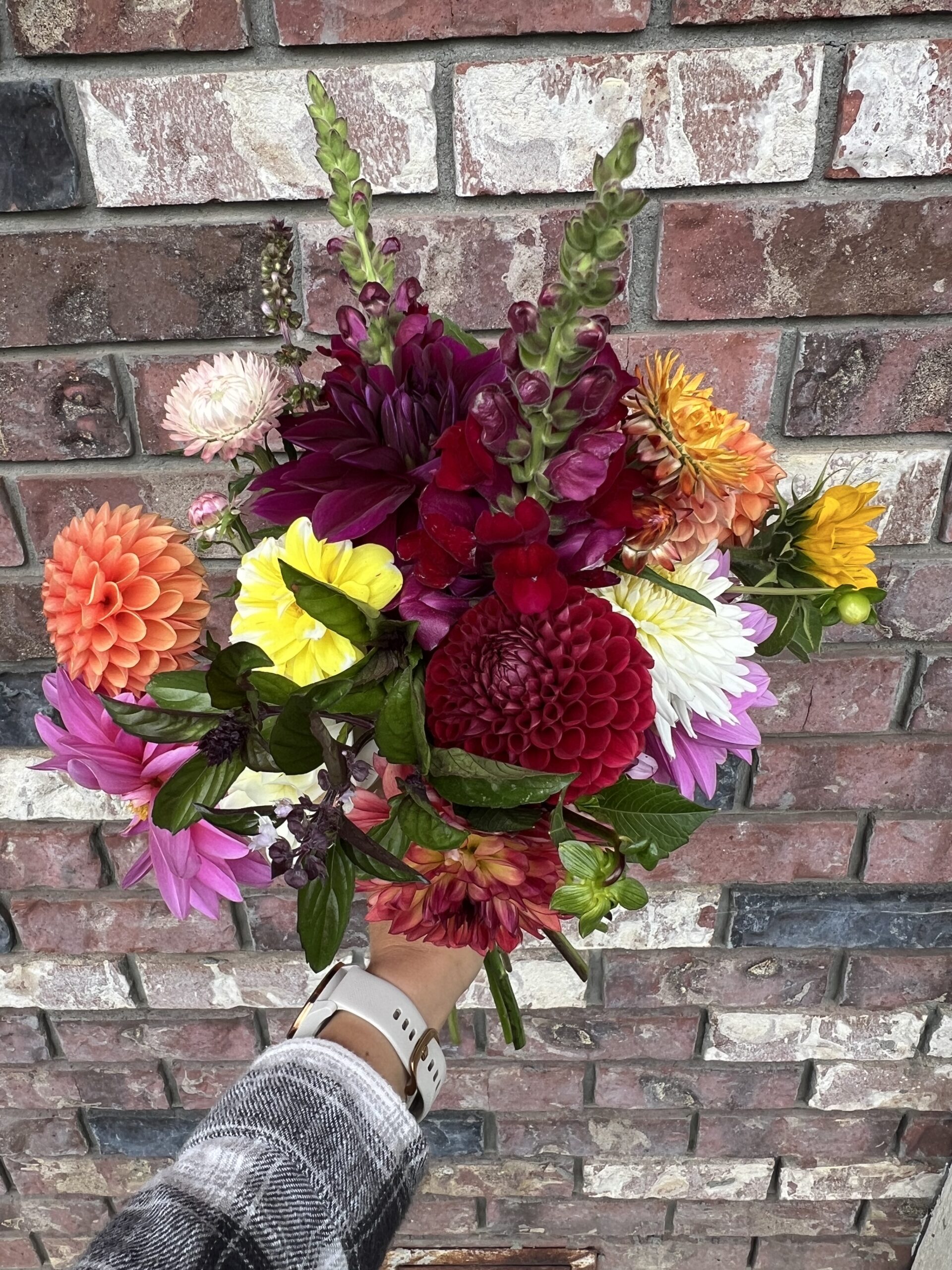 dahlia bouquet with snapdragons